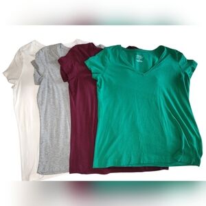 Banana Republic Luxe Touch V-Neck Tee Bundle 4 Tops White Gray Green Burgundy M